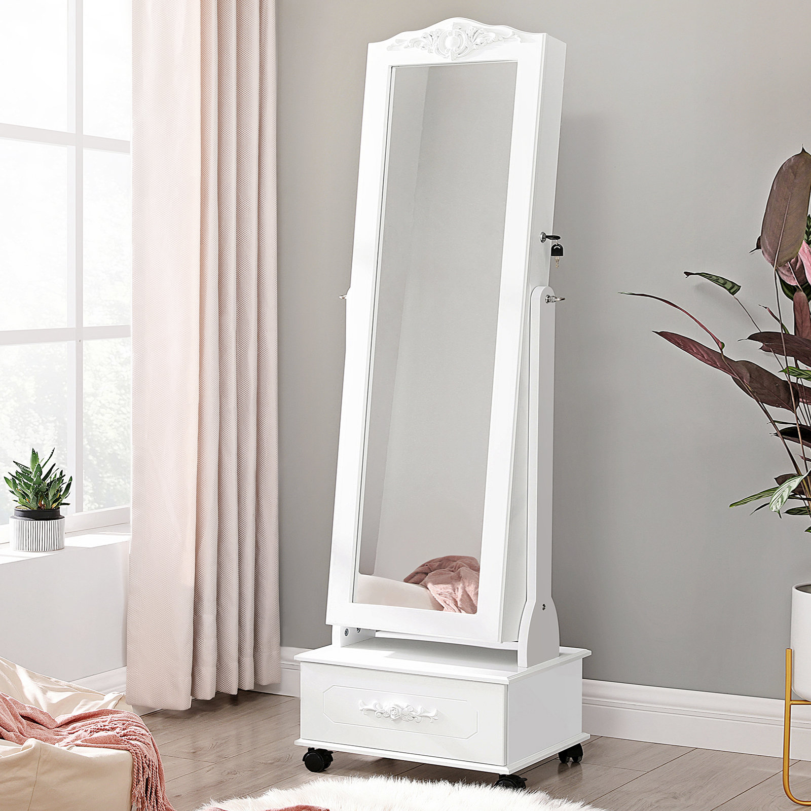 House of Hampton® Tomaso Hand Painted Jewelry Armoire with Mirror